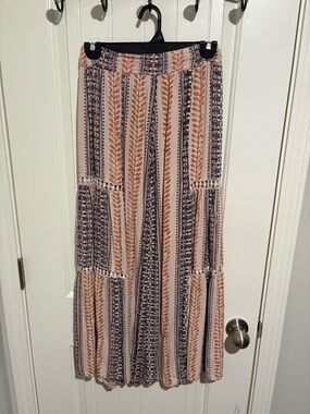 Boho Striped Pants, crocheted details, cream, black and gold.